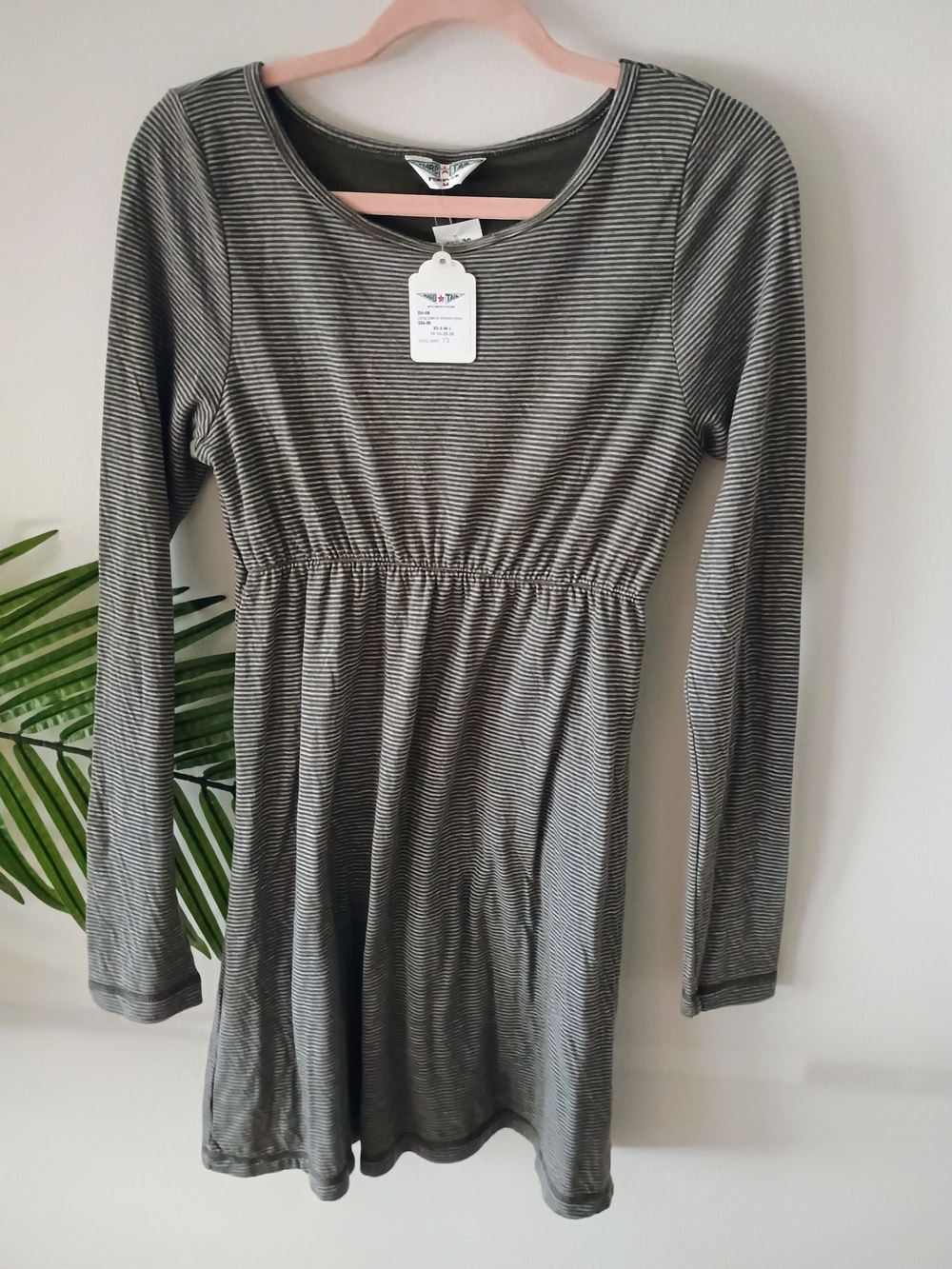 Hard Tail Gray Striped Long Sleeve Empire Dress Size Medium